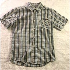 Volcom Boy's Blue White Plaid Button Up Shirt Short Sleeve Large 12Y